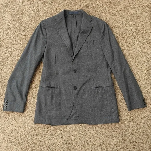 Boggi Blazer Men's 46R Gray Plaid Slim Fit‎ Italian Wool Windowpane